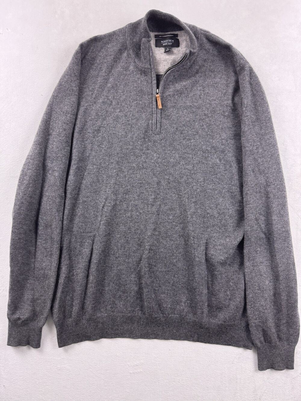 Nordstrom Men’s Shop Cashmere Quarter Zip Sweater Gray Heather Mock Neck Large